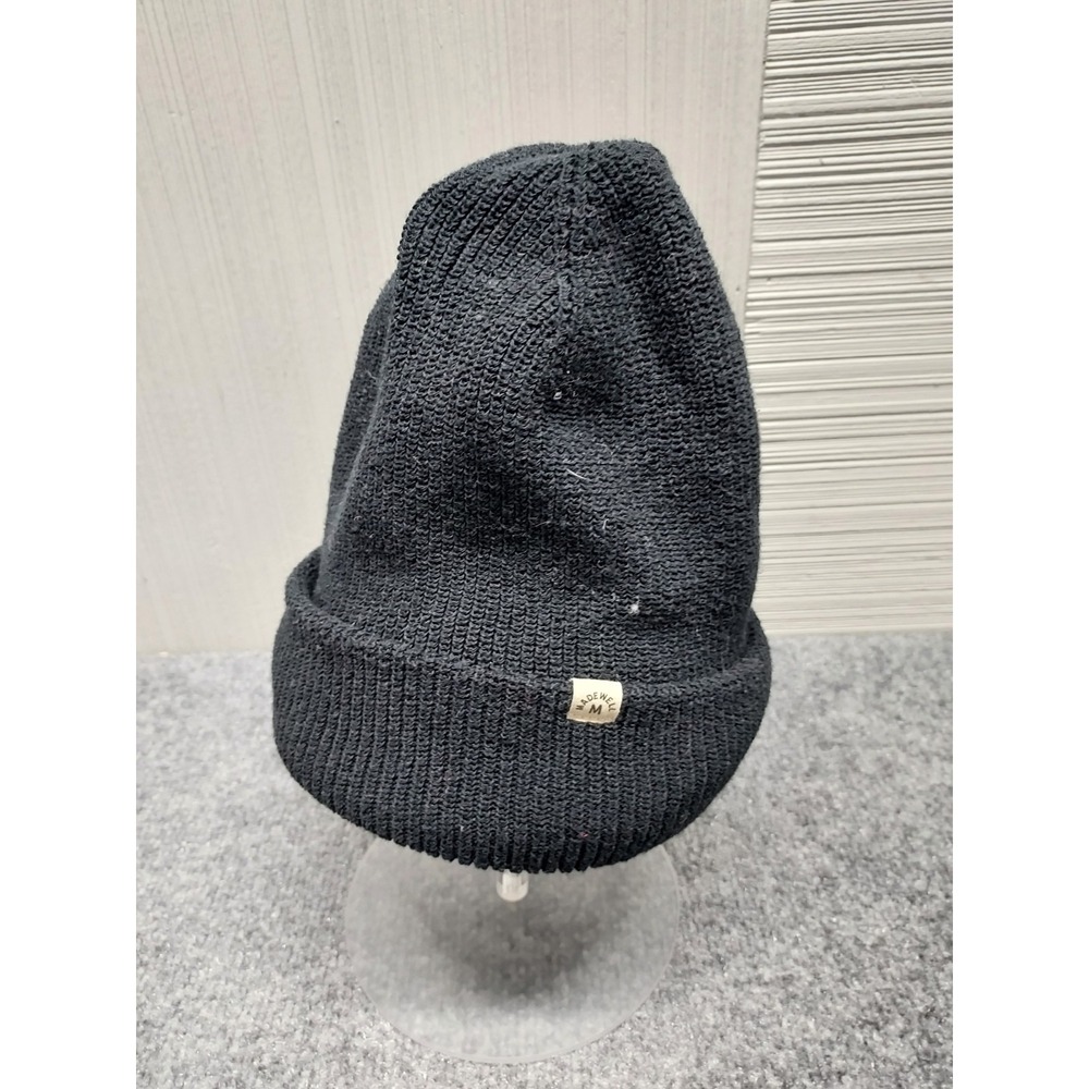 Madewell Women Beanie Cap OS Black Folded Cuff Midweight Logo Outdoor Wear